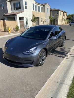 2019 Tesla Model 3 after completion of auto body repair.