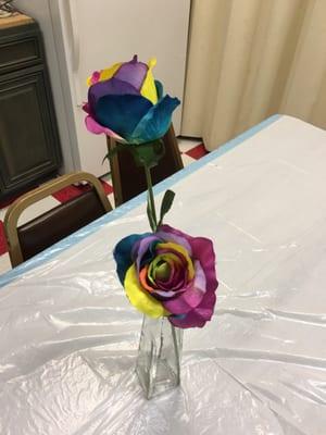 Rainbow roses in the "Space for Grace" room, a bible study they do after church on the first Sunday of the month.