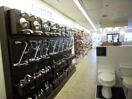 lots of choices of faucets in the showroom