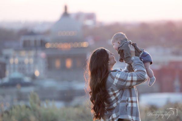 Mother and baby over Capital