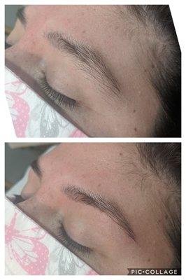 Before and after of an eyebrow wax