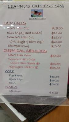 Price list.