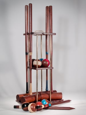 A nice large new English croquet set.