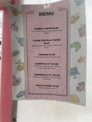 Lunch menu