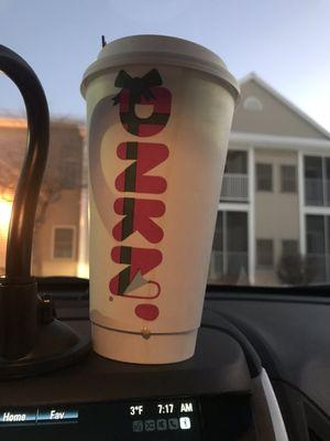 Warming up on this cold day with my Dunkin coffee