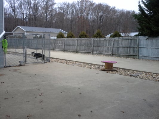 large, secure outdoor play yard.