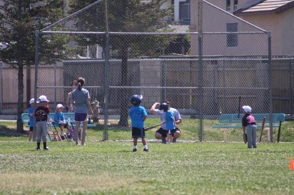 Kids playing t-ball at Fun Sports.