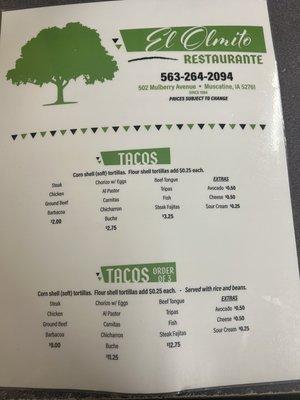 Menu side 2