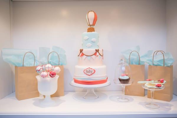 Hot Air Balloon Baby Shower Cake with Matching Cake Pops