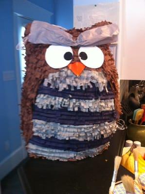 An owl piñata that we bought here.