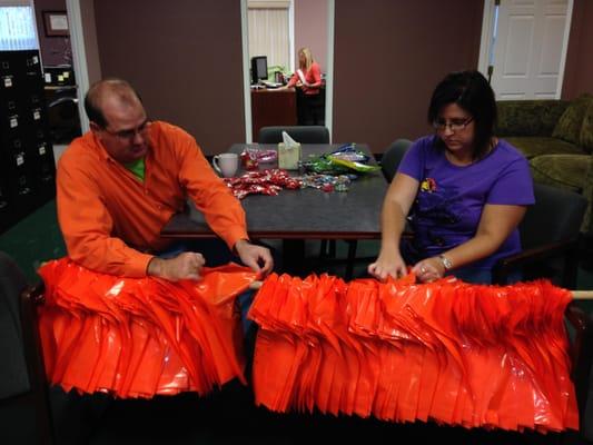 Getting candy bags ready for the 2013 Western C.U.S.D. #12 Elementary School Halloween Parade