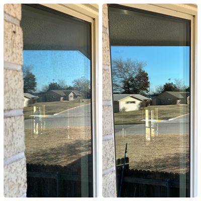 Window cleaning in Tulsa, Oklahoma. Hard water removal