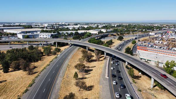 Drone image of the I-80 and Highway 50 Connector Ramps...