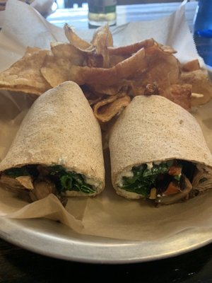 the Paris Shroom: toasted wheat wrap with portobello mushrooms, balsamic glaze, spinach, tomato and blue cheese.