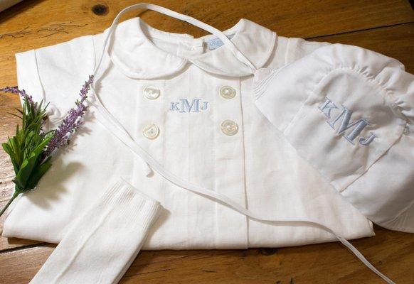 Embroidery adds a personal touch to this baptism outfit.