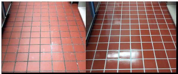 Notice the before and after pictures of this floor we cleaned and sealed at a local pizza restaurant!