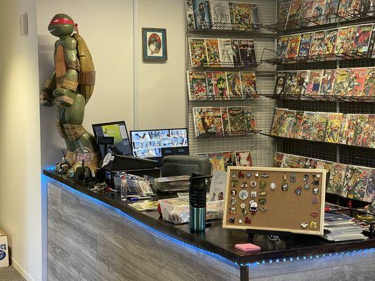 Thousands of back comic issues, pop culture artwork, pop culture pins, toys and games