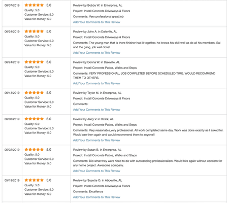 Some Reviews from our Home Advisor page