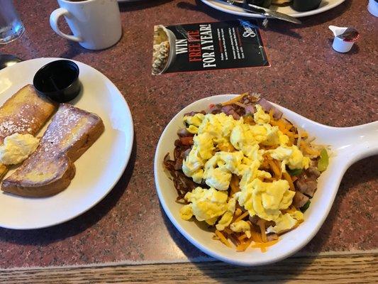 Meat lover skillet with french toast brioche