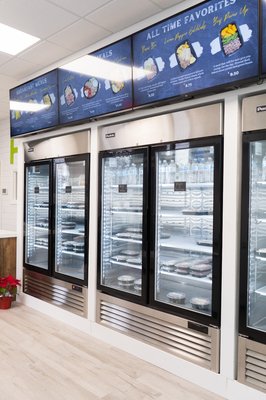 New lobby with fridges filled with meals ready to eat