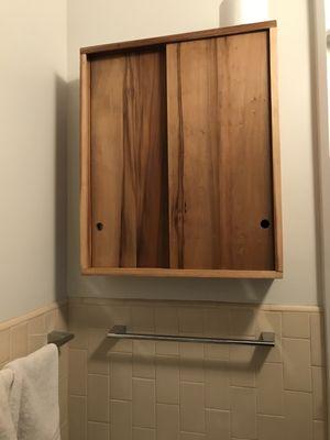 Wooden cabinet installed in bathroom