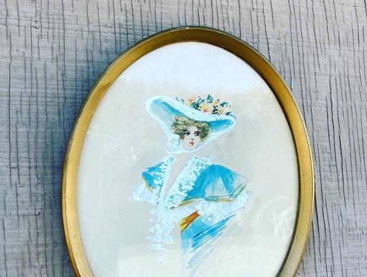 Watercolor pretty lady beveled glass