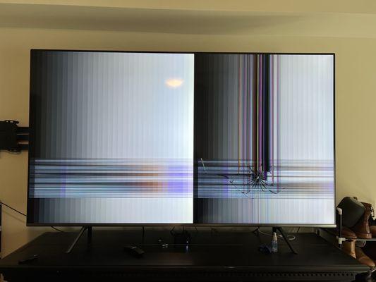 Destroyed - 2 82" Samsung TV's, $3500 a piece. $7000 in damages.