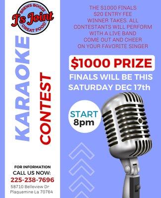 Saturday night Karaoke $1000 Finals