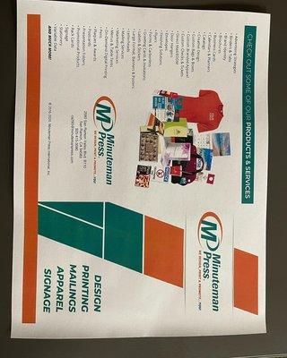 Brochure with a listing of all we can do and more!!!