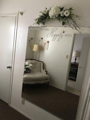 Very cute bridal room. "And they lived happily ever after."