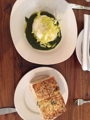 Burrata sorrel pesto, pea shoots, and focaccia