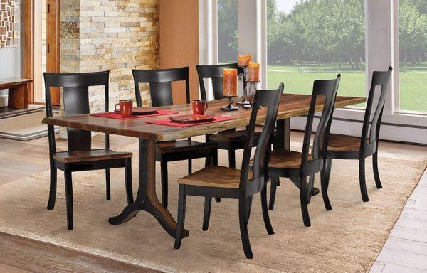 100% American made, solid wood, customizable dining furniture with over 50 sets on display.