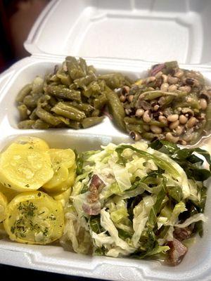 Veggie Plate: Green Beans, Peas, Squash, Cabbage