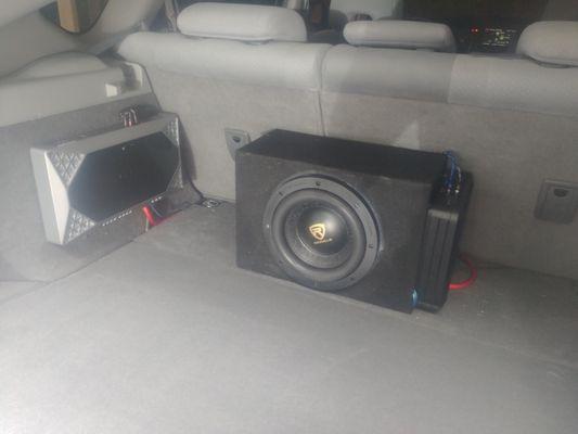 Custom Speaker amp, Subwoofer and subwoofer Amplifier installation in 2005 Toyota Prius.