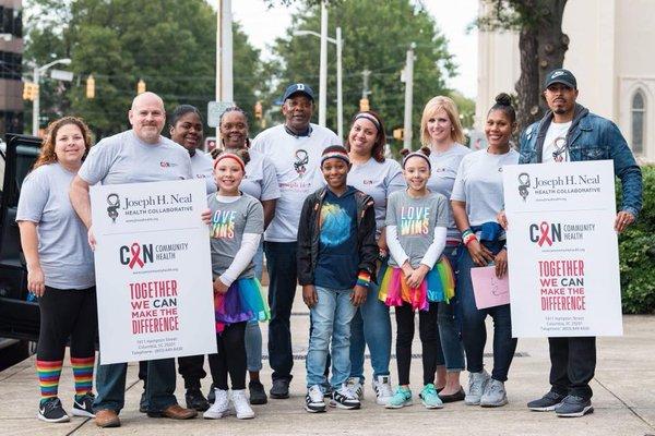 All smiles as Joseph H. Neal Health Collaborative & CAN Community Health get ready for the Famously Hot South Carolina Pride Parade.