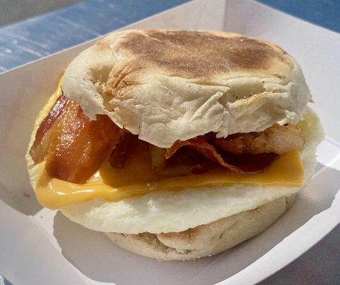 Our yummy English Muffin Breakfast Sandwich.