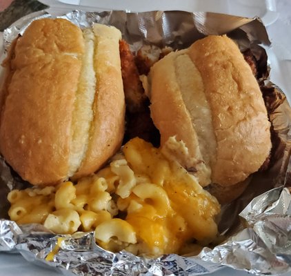 Fish sandwich and mac-n-cheese