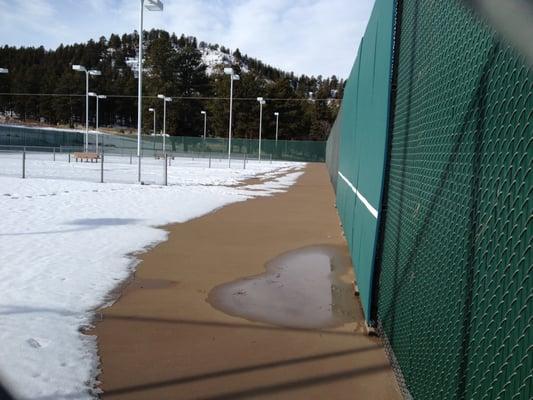 Tennis court, under snow.