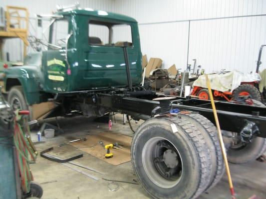 Replacing frame rails from cab back on tri axle.