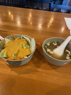 Ginger salad and miso soup