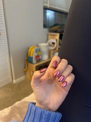 Chrome pink nails SNS powder for the holidays!