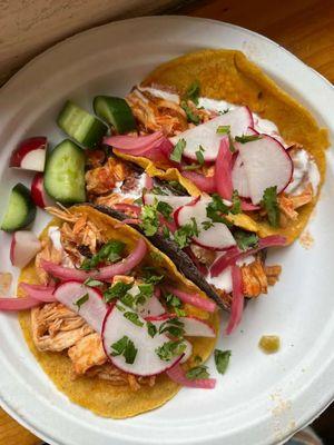 Chicken Tinga Tacos on our handmade gluten free corn tortillas