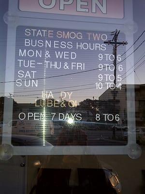 "Store Hours"- Subject to change based on damages done to your vehicle.