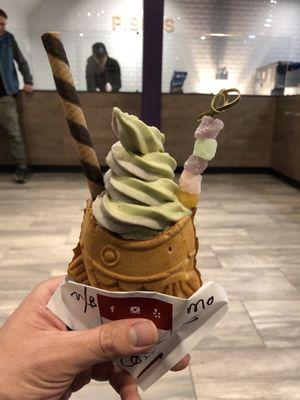 Matcha and black sesame taiyaki