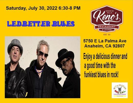 Our booking for this weekend! Keno's Restaurant 5750 E. La Palma Ave 6-8 PM
Join us for two great sets!