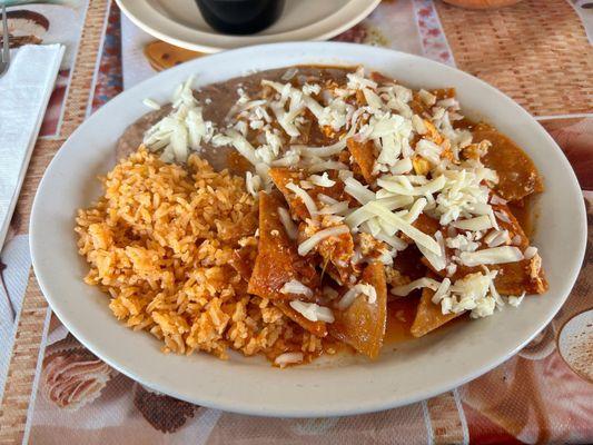 Red Chilaquiles, no extra egg