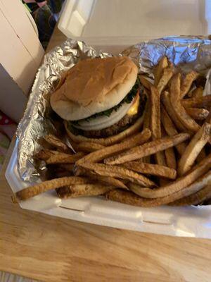 Burger and home fries