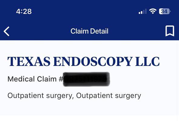 Claim to my insurance showing two outpatient surgeries