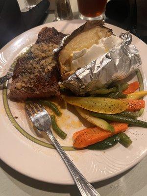 Steak baked tater and vegetables very good