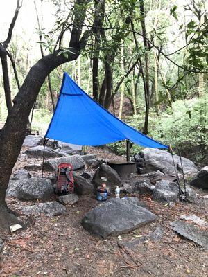 Made our own common area with tarp/rope/hiking sticks (it was raining)